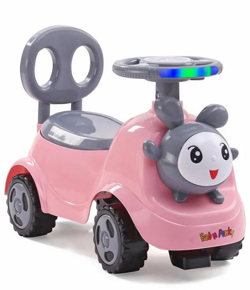 Baby Panda Deluxe Ride-On with LED Lights & Music and Under Seat Storage - Pink & Grey